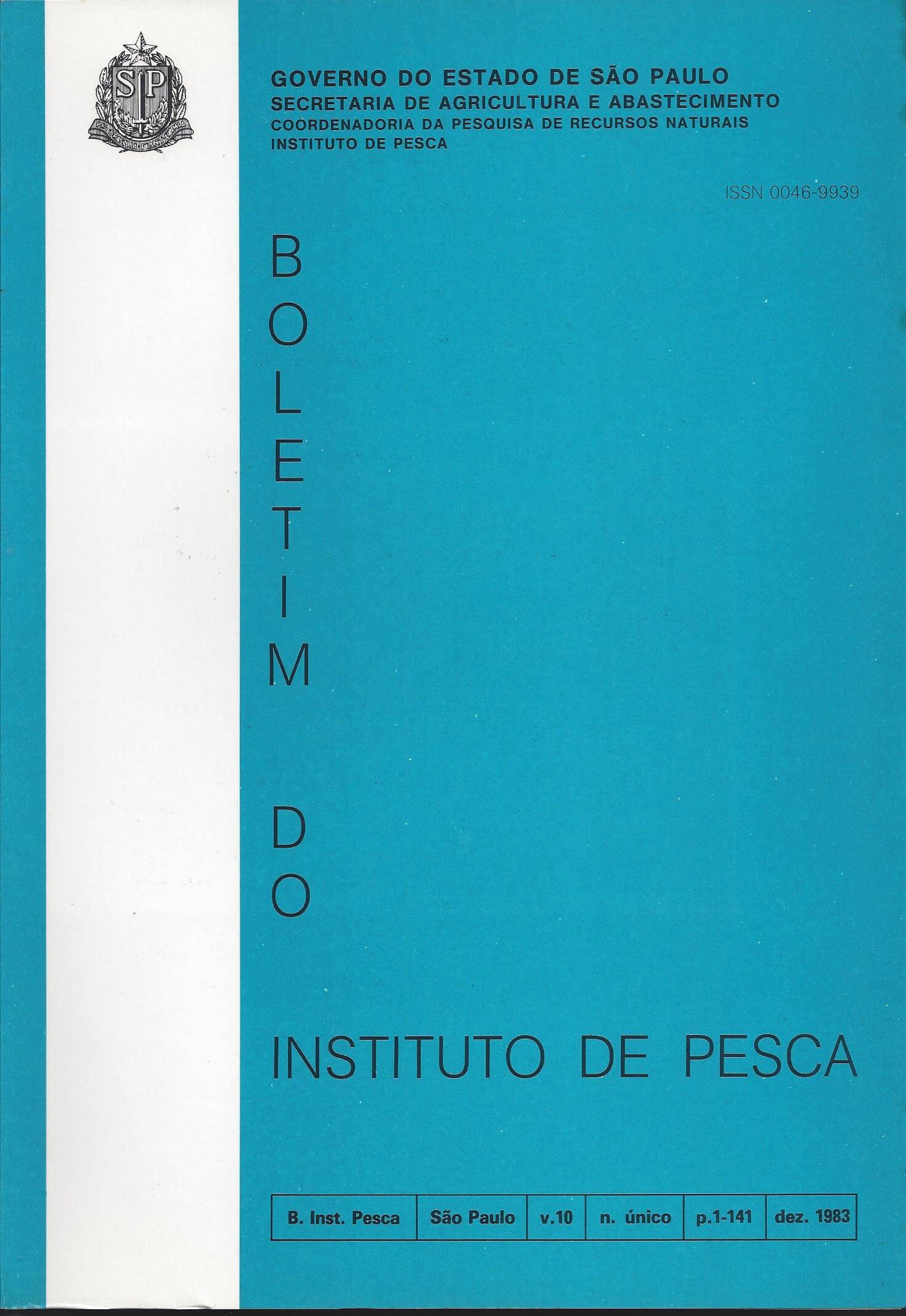 					View Vol. 10 No. Ãºnico (1983): BOLETIM DO INSTITUTO DE PESCA
				