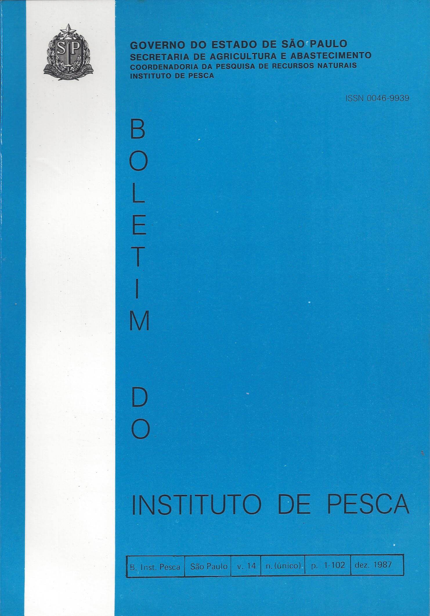 					View Vol. 14 No. Ãºnico (1987): BOLETIM DO INSTITUTO DE PESCA
				
