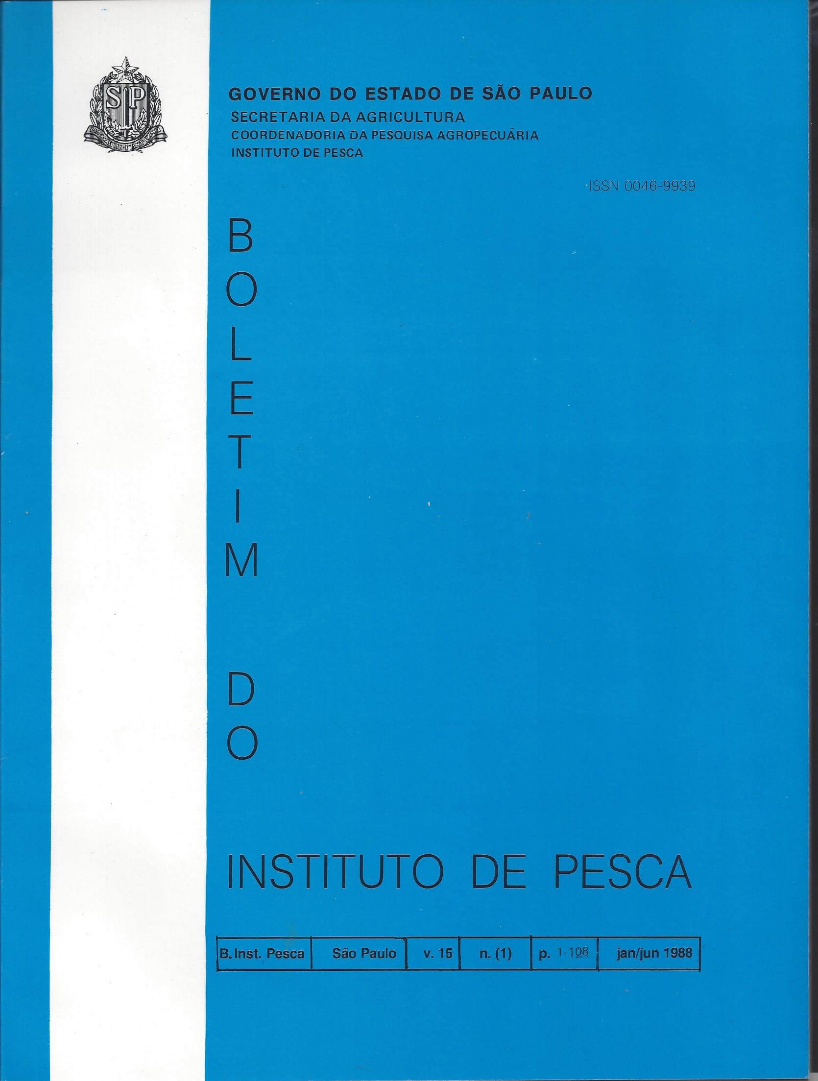 					View Vol. 15 No. 1 (1988): BOLETIM DO INSTITUTO DE PESCA
				