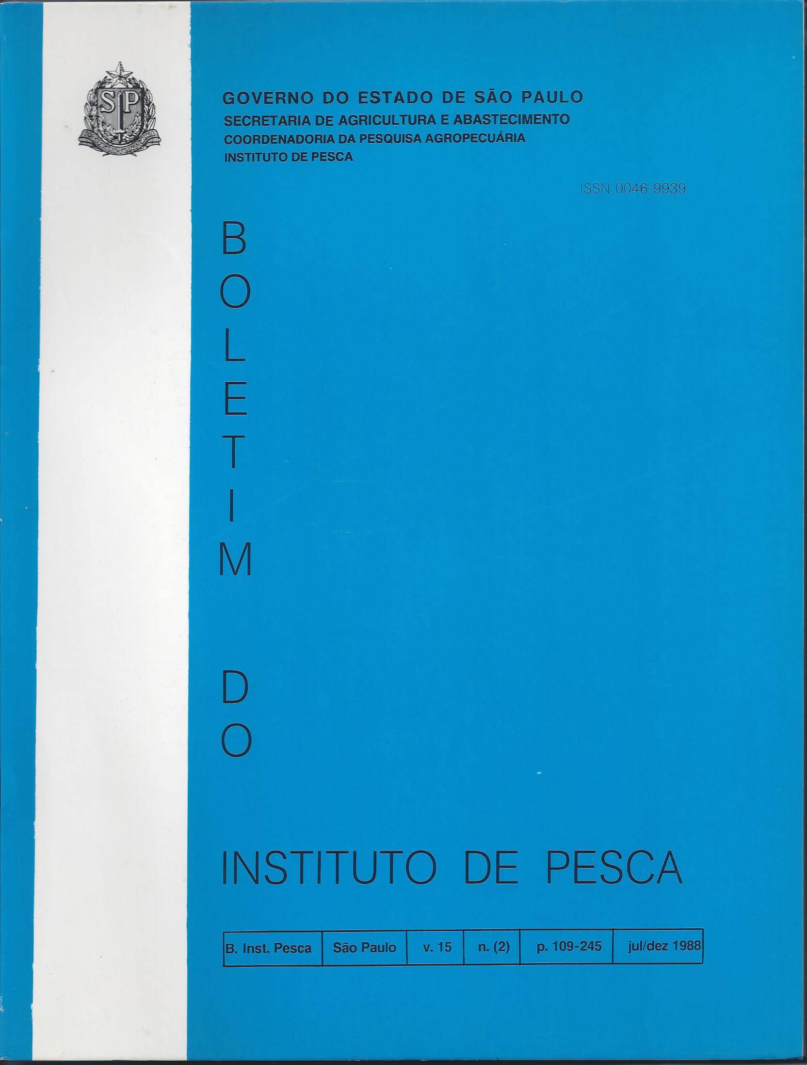 					View Vol. 15 No. 2 (1988): BOLETIM DO INSTITUTO DE PESCA
				