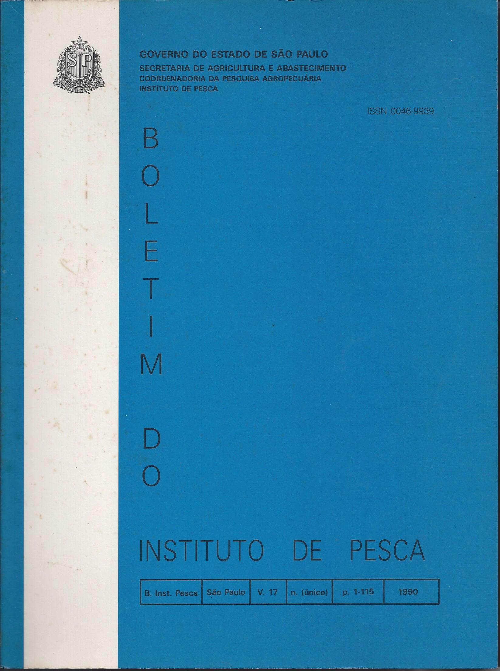 					View Vol. 17 No. Ãºnico (1990): BOLETIM DO INSTITUTO DE PESCA
				
