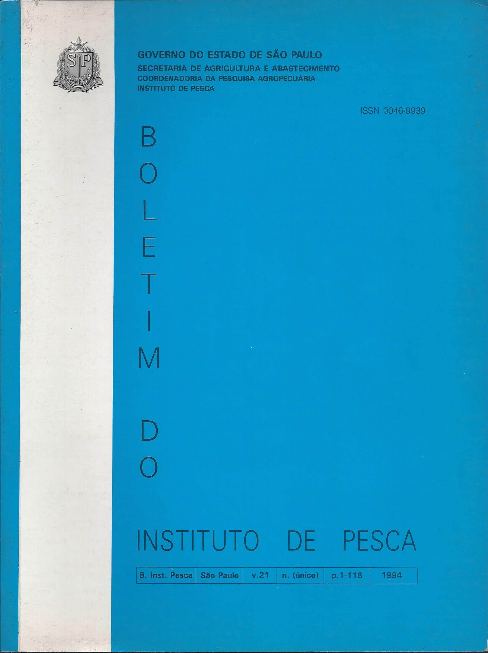 					View Vol. 21 No. Ãºnico (1994): BOLETIM DO INSTITUTO DE PESCA
				