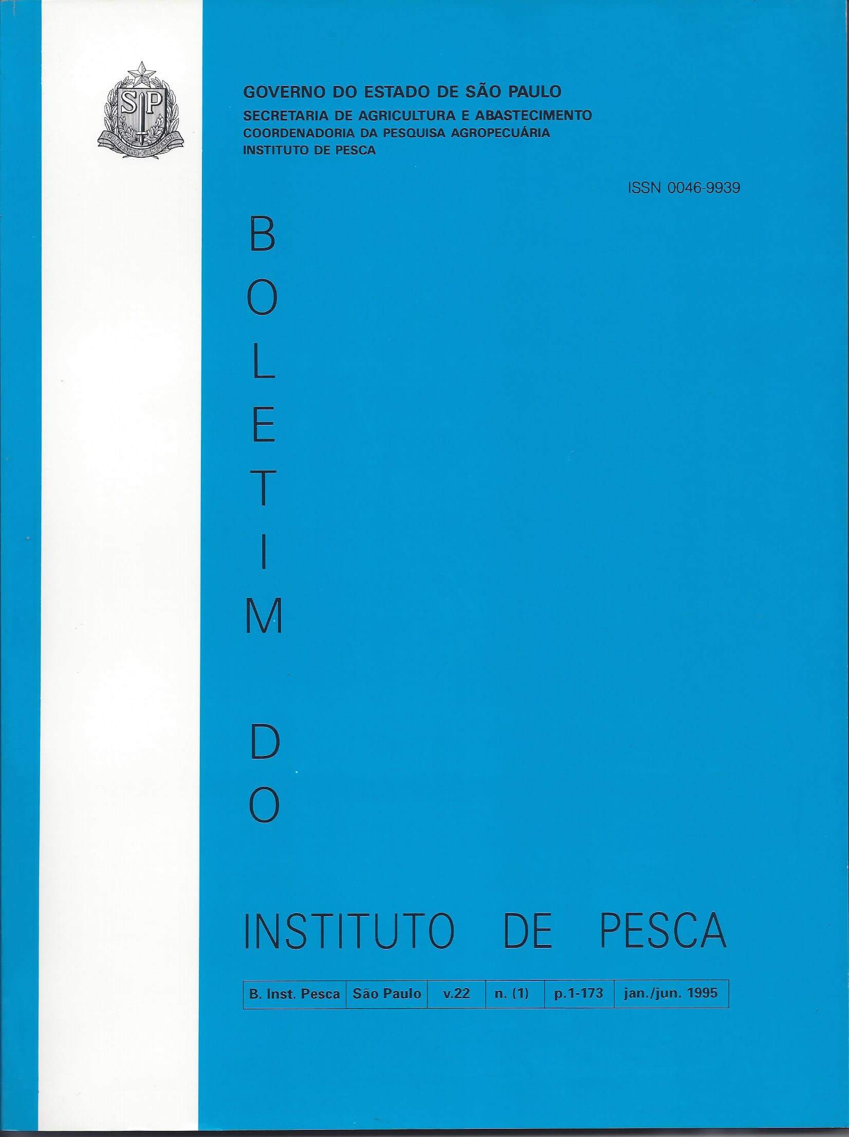 					View Vol. 22 No. 1 (1995): BOLETIM DO INSTITUTO DE PESCA
				