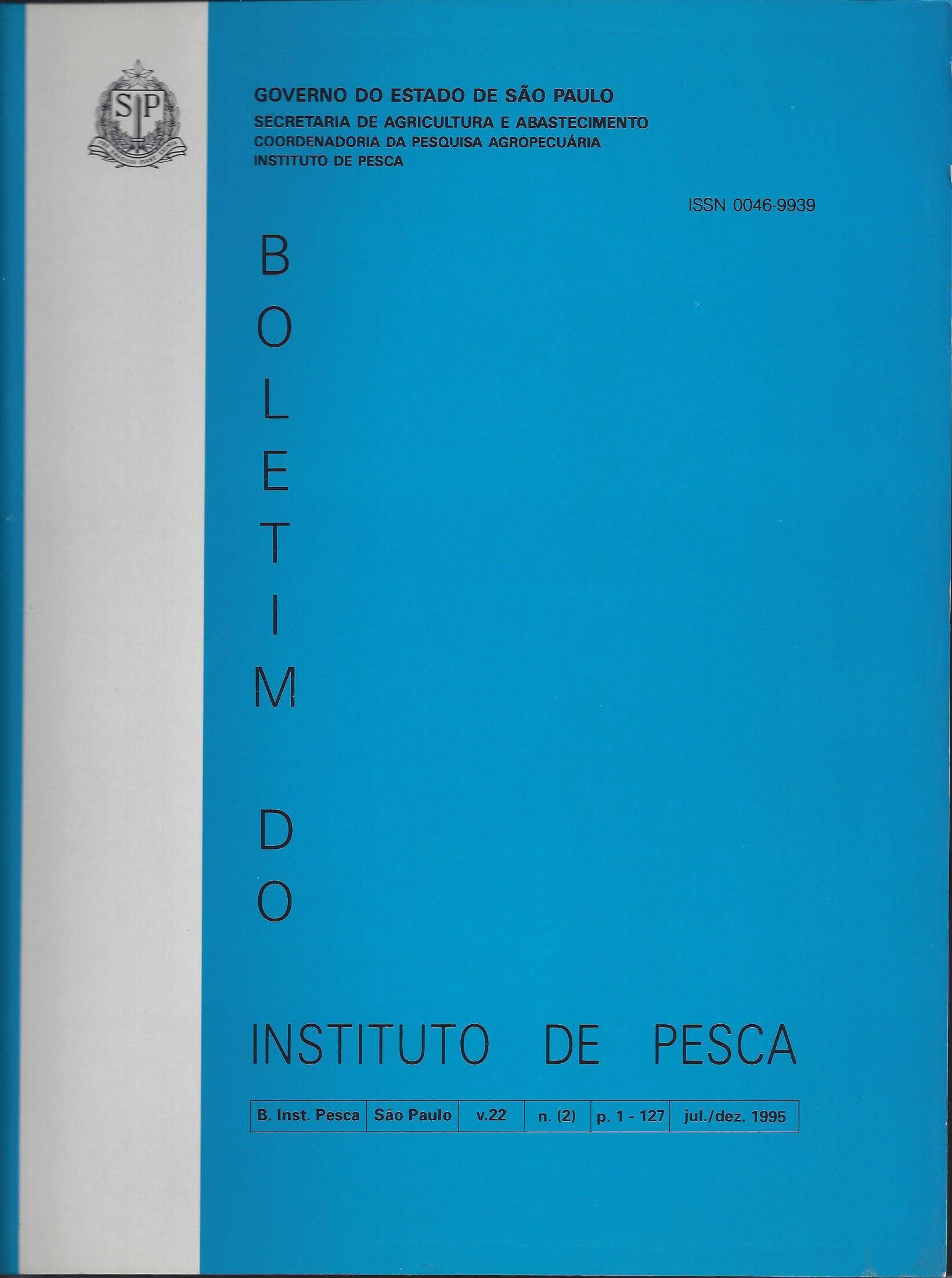 					View Vol. 22 No. 2 (1995): BOLETIM DO INSTITUTO DE PESCA
				