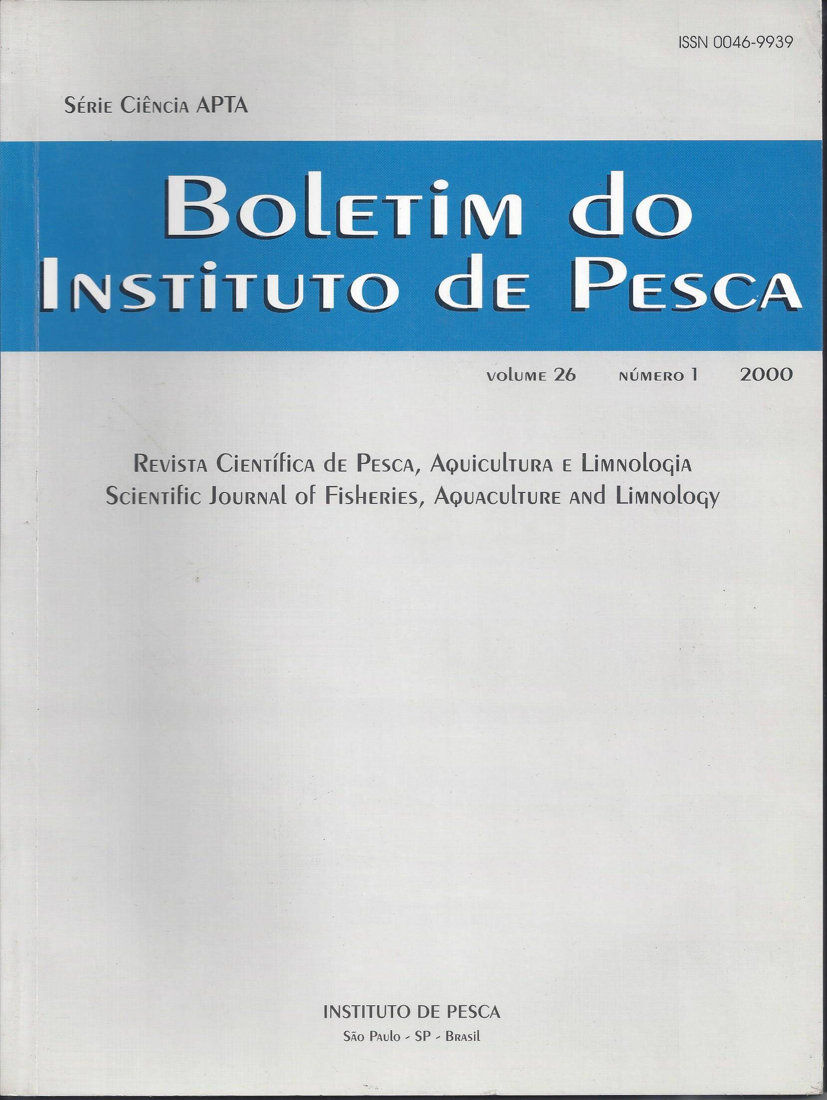 					View Vol. 26 No. 1 (2000): BOLETIM DO INSTITUTO DE PESCA
				