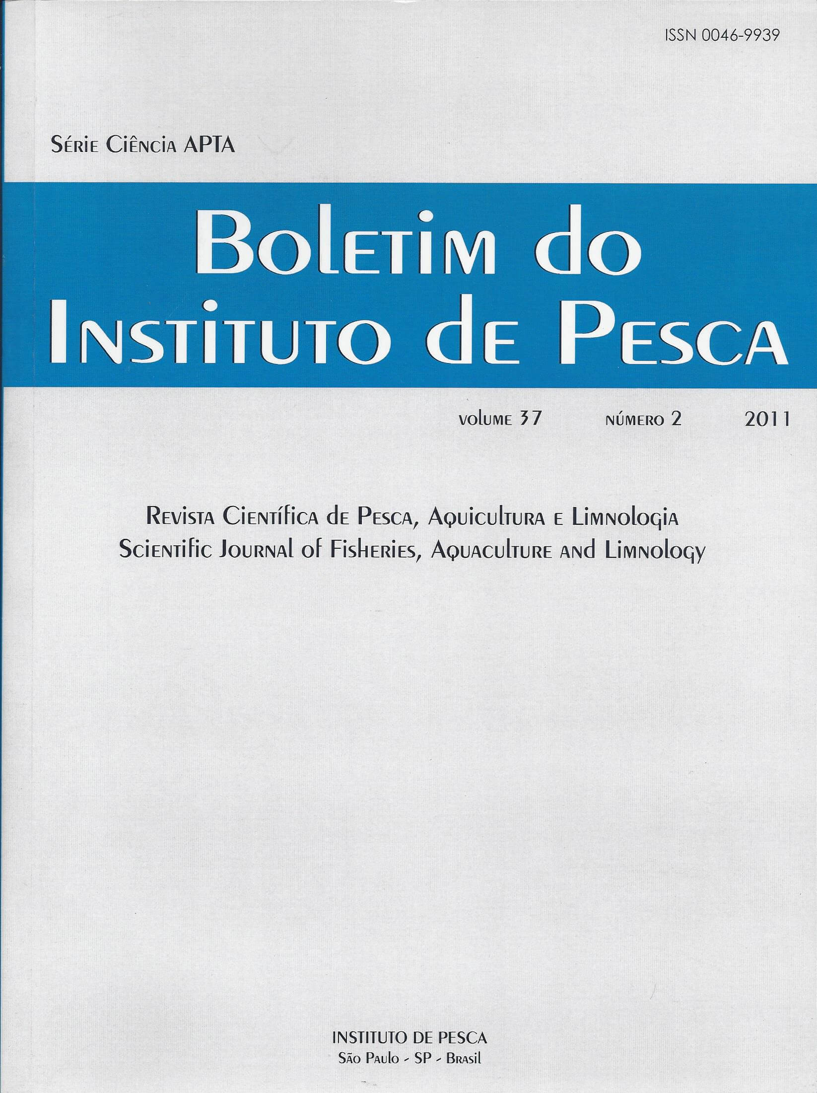 					View Vol. 37 No. 2 (2011): BOLETIM DO INSTITUTO DE PESCA
				